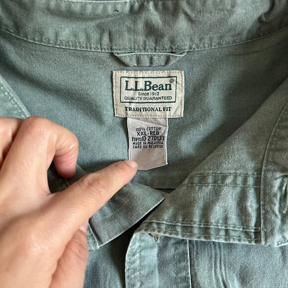 L.L.Bean Mens XXL Traditional Fit Green Button-Up Shirt Long Sleeve Shirt - Picture 3 of 8